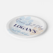 ブルーオレンジドッグポープリント誕生日パーティー任意の年齢 ペーパープレート (アングル)