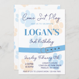 ブルーオレンジドッグポープリント誕生日パーティー任意の年齢 招待状