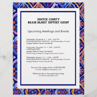 ブルーオレンジネイビーイカットパターンニュースレター チラシ