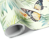 ブルーオレンジバタフライイエローグリーンフローラ ラッピングペーパー (ロールコーナー)