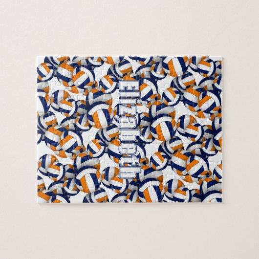 ブルーオレンジバレーボールのチームカラーガールズボーイズネーム ジグソーパズル (横)