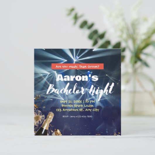 ブルーオレンジパーティールームバチェラーナイト招待状 招待状 (スタンド正面)