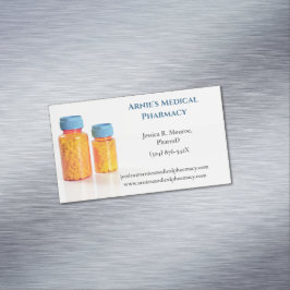 ブルーオレンジピルボトル薬局薬局 マグネット名刺
