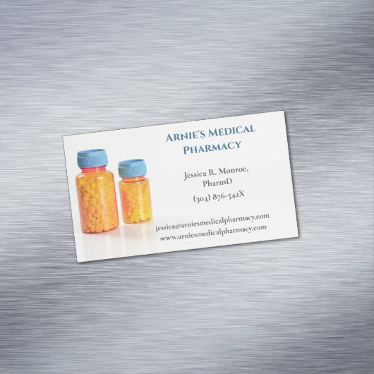 ブルーオレンジピルボトル薬局薬局 マグネット名刺 (インサイチュ)