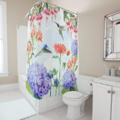 ブルーオレンジピンクフローラガーデンウォーターカラーバード シャワーカーテン (インサイチュ)