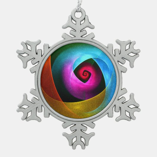 ブルーオレンジピンクモダン抽象芸術アートパターン#24 スノーフレークピューターオーナメント (正面)