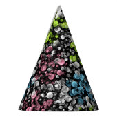 ブルーオレンジピンクリムライムグリーン水玉模様パターン パーティーハット (左)