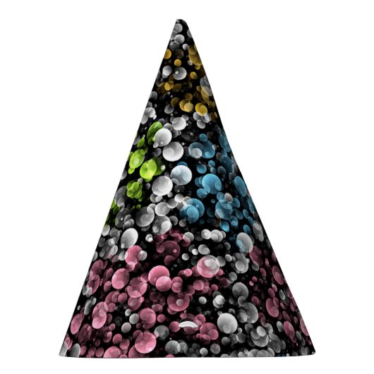 ブルーオレンジピンクリムライムグリーン水玉模様パターン パーティーハット (右)