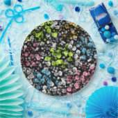 ブルーオレンジピンクリムライムグリーン水玉模様パターン ペーパープレート (パーティー)