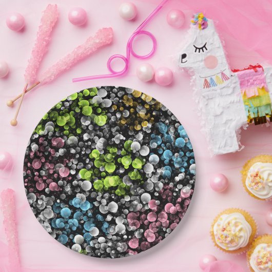 ブルーオレンジピンクリムライムグリーン水玉模様パターン ペーパープレート (パーティー)