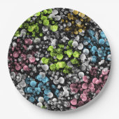 ブルーオレンジピンクリムライムグリーン水玉模様パターン ペーパープレート (正面)