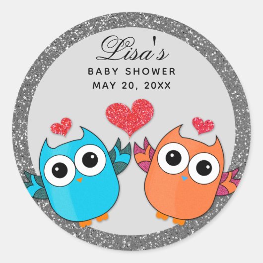 ブルーオレンジフクロウハート封筒用シールシール ラウンドシール (正面)