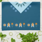 ブルーオレンジフクロウ花フォークアート キッチンタオル (折り畳み)