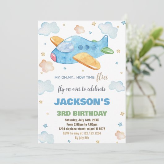 ブルーオレンジフライト誕生日招待状 招待状 (スタンド正面)