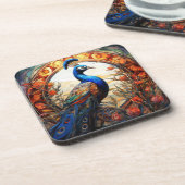 ブルーオレンジフローラ秋ピーコックステンドグラス コースター (左側)