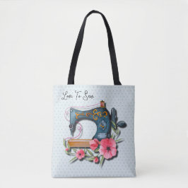 ブルーオレンジフローラ裁縫マシンニット トートバッグ