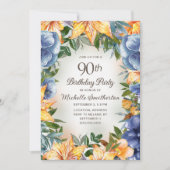 ブルーオレンジフローラ90誕生日 招待状 (正面)