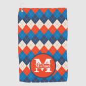 ブルーオレンジホワイトスポーティ名門私立校風のパーソナアーガイルライズ ゴルフタオル (正面)