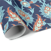 ブルーオレンジホワイトトルコ東洋花柄 ラッピングペーパー (ロールコーナー)