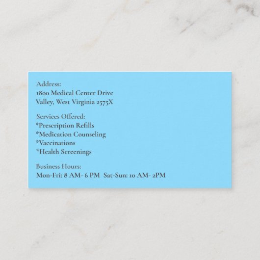 ブルーオレンジボトル薬局薬局ピル 名刺 (裏面)