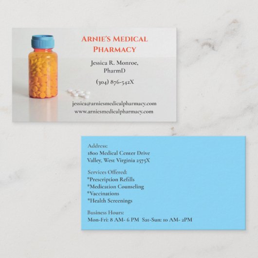 ブルーオレンジボトル薬局薬局ピル 名刺 (正面/裏面)