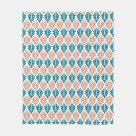 ブルーオレンジリーフペタルヴィンテージアート新しいパターン フリースブランケット