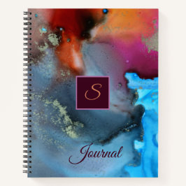 ブルーオレンジレッド抽象芸術波モノグラム ノートブック