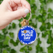ブルーオレンジ世界平和の日の平和サイン キーホルダー (手)
