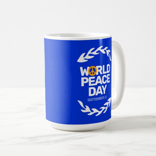 ブルーオレンジ世界平和の日の平和サイン コーヒーマグカップ (正面右)