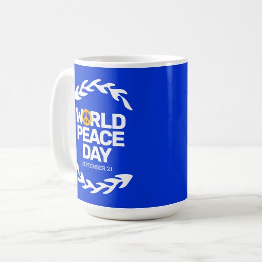 ブルーオレンジ世界平和の日の平和サイン コーヒーマグカップ (正面左)