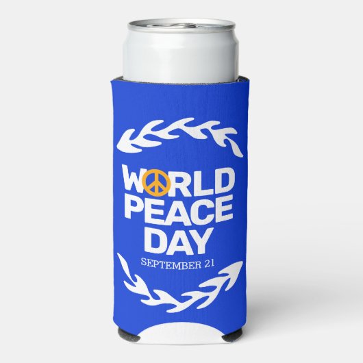 ブルーオレンジ世界平和の日の平和サイン スリム缶クーラー (Seltzer裏面)
