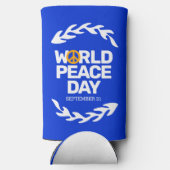 ブルーオレンジ世界平和の日の平和サイン スリム缶クーラー (裏面)