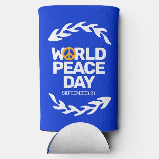 ブルーオレンジ世界平和の日の平和サイン スリム缶クーラー (裏面)
