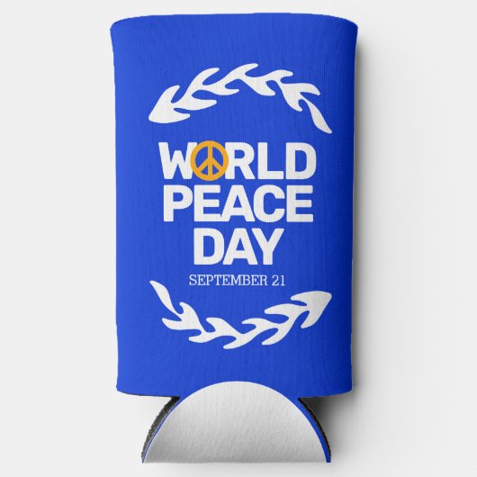 ブルーオレンジ世界平和の日の平和サイン スリム缶クーラー (正面)