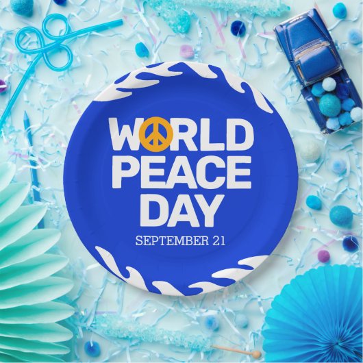 ブルーオレンジ世界平和の日の平和サイン ペーパープレート (パーティー)