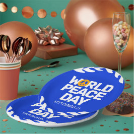 ブルーオレンジ世界平和の日の平和サイン ペーパープレート