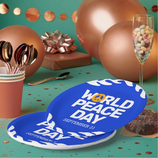 ブルーオレンジ世界平和の日の平和サイン ペーパープレート (複数)