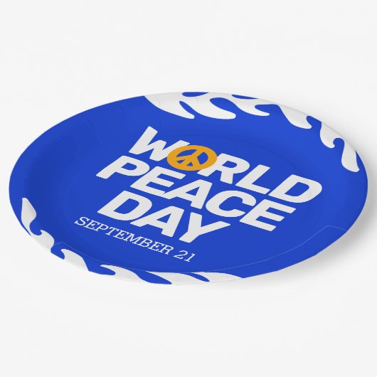 ブルーオレンジ世界平和の日の平和サイン ペーパープレート (アングル)