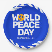 ブルーオレンジ世界平和の日の平和サイン ペーパープレート (正面)