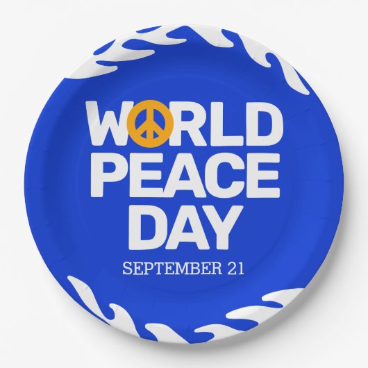 ブルーオレンジ世界平和の日の平和サイン ペーパープレート (正面)