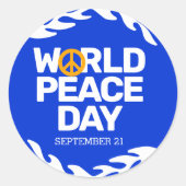 ブルーオレンジ世界平和の日の平和サイン ラウンドシール (正面)