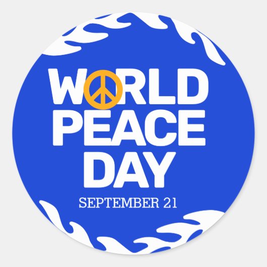 ブルーオレンジ世界平和の日の平和サイン ラウンドシール (正面)