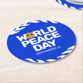 ブルーオレンジ世界平和の日の平和サイン ラウンドペーパーコースター