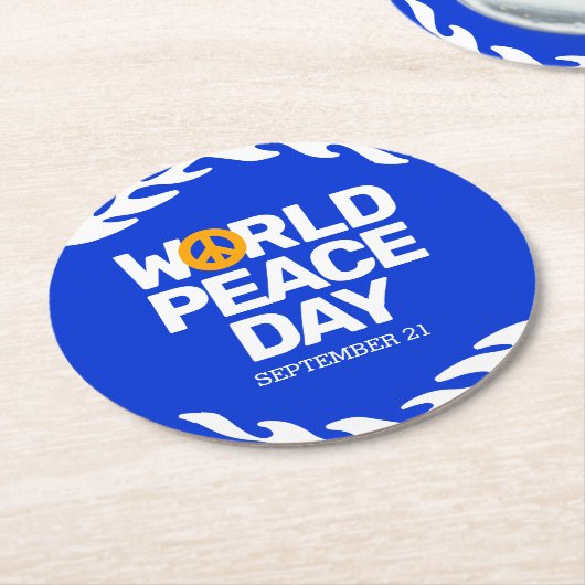 ブルーオレンジ世界平和の日の平和サイン ラウンドペーパーコースター (アングル)