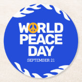 ブルーオレンジ世界平和の日の平和サイン ラウンドペーパーコースター (正面)