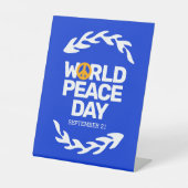 ブルーオレンジ世界平和の日の平和サイン 台座サイン (正面)