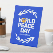 ブルーオレンジ世界平和の日の平和サイン 台座サイン (インサイチュ)