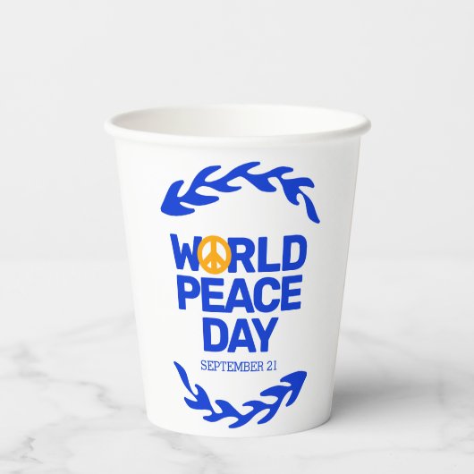 ブルーオレンジ世界平和の日の平和サイン 紙コップ (裏面)