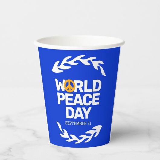 ブルーオレンジ世界平和の日の平和サイン 紙コップ (正面)
