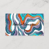 ブルーオレンジ抽象芸術波線ボーホーグルーヴィレトロ 名刺 (正面)
